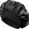 Black Satin Hair Bonnet for Sleeping - Wide Elastic Band Night Cap for Women & Men
