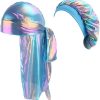 2 Piece Durag & Bonnet Set - Long Tail Silky Doo Rag and Turban Sleep Cap for 360 Waves