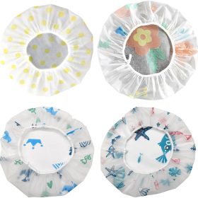 4 Pack Reusable Waterproof Shower Cap - For Hair Care, Bathroom Use
