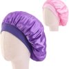 2 Pack Kids Satin Sleeping Cap - With Elastic Band, Night Hat for Baby & Toddler, Purple & Pink