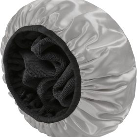 Terry Lined Triple Layer Shower Cap - Large for Long Thick Hair, Waterproof & Washable, Grey