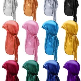 12 Pack Silky Durag Caps - Long Tail Headscarf with Elastic Wide Strap, 12 Colours