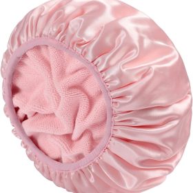 Triple Layer Reusable Bathing Cap - Extra Large Waterproof Shower Cap for Long Hair, Adjustable, Pink