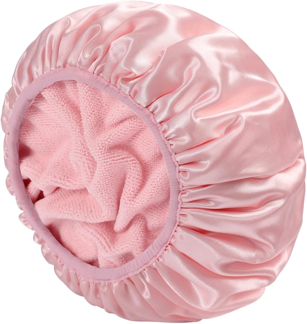 Triple Layer Reusable Bathing Cap - Extra Large Waterproof Shower Cap for Long Hair, Adjustable, Pink