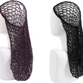 2 Pack Mesh Crochet Hair Net - Elastic Edge Snood, Sleep Cap for Long Hair