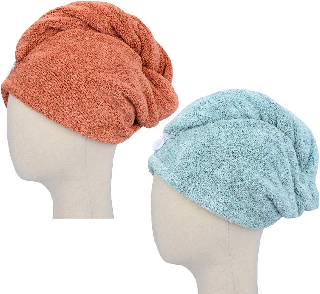 2 Pack Microfiber Hair Drying Turban - Fast Drying Towel Wrap for Long Hair, Absorbent Cap