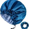 Mulberry Silk Bonnet for Sleeping - Adjustable Sleep Cap with Scrunchie, Blue