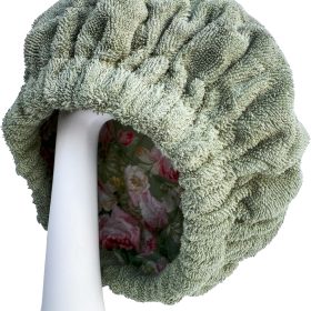 Flaxseed Heat Cap for Deep Conditioning - Microwave-Friendly, Large (Pea Green/Rose)
