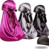 4 Piece Silky Durag & Wave Cap Set - For Men, Satin Fabric